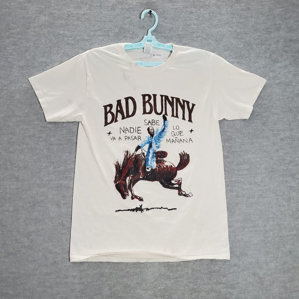 Bad Bunny Men Shirt Small White Most Wanted Tour 2024 Graphic Tee Crew Neck READ